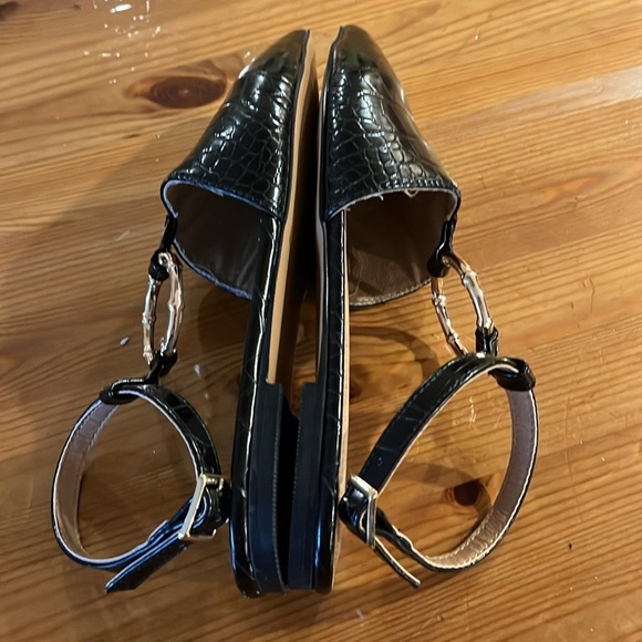 ASOS DESIGN vegan leather ballet flats w/metal bamboo ring in black croc size 5 - Picture 7 of 10